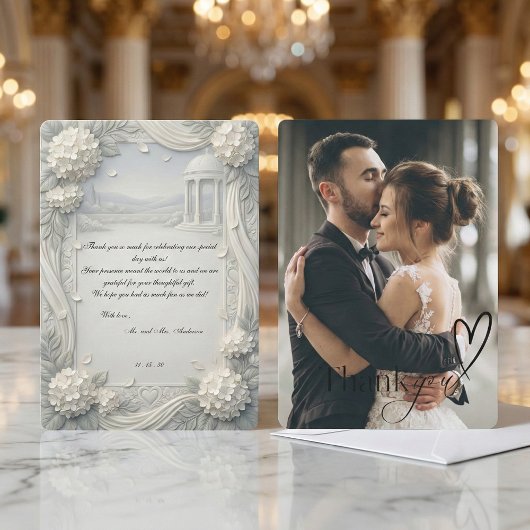 Custom Photo Hydrangea Pearl Formal Wedding サンキューカード