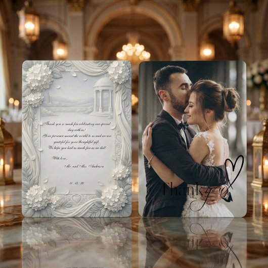 Custom Photo Hydrangea Pearl Formal Wedding サンキューカード