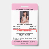 Custom Photo ID Badge for Kids with Emergency Cont バッジ (表面)