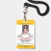 Custom Photo ID Badge for Kids with Emergency Cont バッジ (正面（ネックストラップ付）)