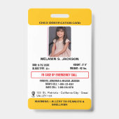Custom Photo ID Badge for Kids with Emergency Cont バッジ (正面)