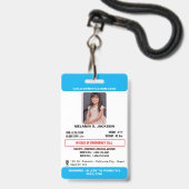 Custom Photo ID Badge for Kids with Emergency Cont バッジ (ストラップ付き表面)