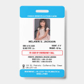 Custom Photo ID Badge for Kids with Emergency Cont バッジ (表面)