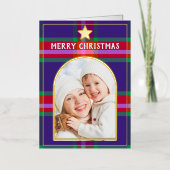 Custom Photo in an Arch Frame with Plaid Christmas 箔シーズンカード (正面)