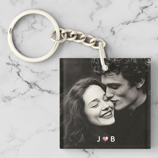 Custom Photo Initial Heart Monogram Couples Gift キーホルダー