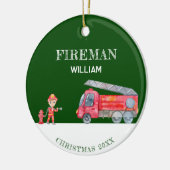 Custom Photo Keepsake Fireman Christmas Firetruck セラミックオーナメント (左)