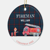 Custom Photo Keepsake Fireman Christmas Firetruck セラミックオーナメント (左)