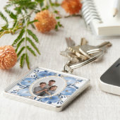“Custom Photo Keychain – Blue Floral Personalized キーホルダー (側面)