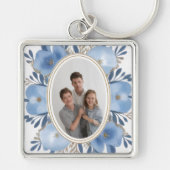 “Custom Photo Keychain – Blue Floral Personalized  キーホルダー (正面)