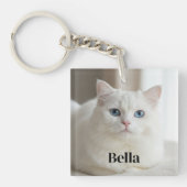 Custom photo keychain with cute white kitty cat キーホルダー (正面)