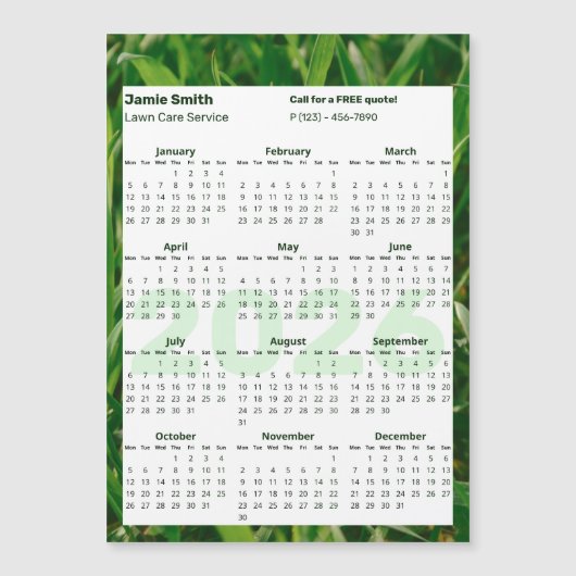 Custom Photo Lawn Care 2026 Calendar Magnet (正面)