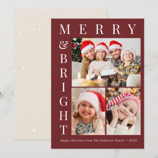 custom photo merry bright christmas holiday card シーズンカード (正面/裏面)