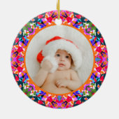 Custom Photo Merry Christmas Modern Colorful セラミックオーナメント (裏面)