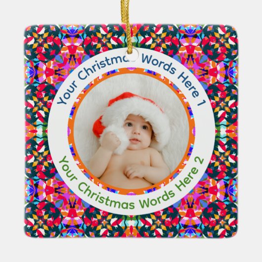 Custom Photo Merry Christmas Modern Colorful セラミックオーナメント (正面)