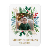 Custom Photo Merry Christmas Watercolor Botanical  マグネット (縦)