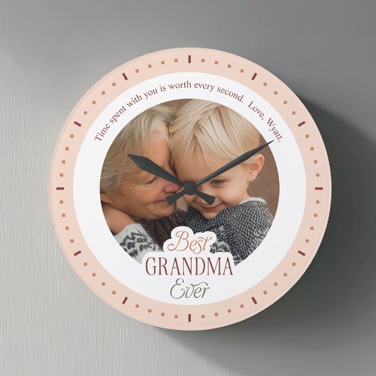 Custom Photo Message Best Grandma Ever Large Clock ラージ壁時計