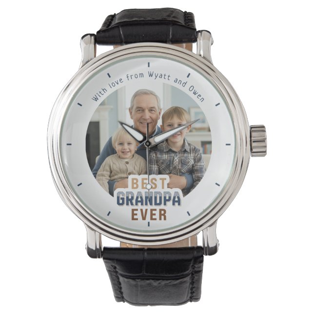 Custom Photo Message Best Grandpa Ever 腕時計 (正面)