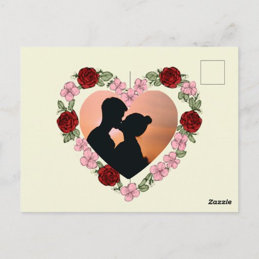 Custom Photo & Message Rose Heart Postcard ポストカード (裏面)