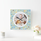 Custom Photo Modern Baby Boy Personalized Nursery スクエア壁時計 (ホーム)