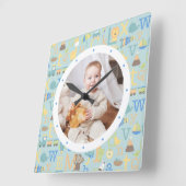 Custom Photo Modern Baby Boy Personalized Nursery スクエア壁時計 (傾斜)