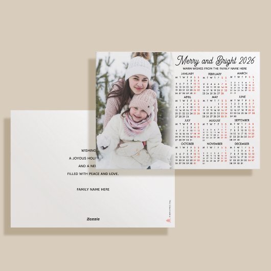 Custom Photo Modern Holiday 2026 Calendar Card シーズンカード