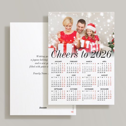 Custom Photo Modern Holiday 2026 Calendar Card シーズンカード