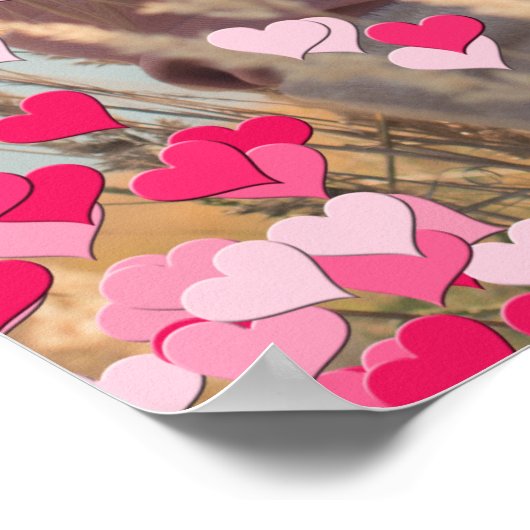 Custom Photo Modern Writing Scattered Pink Hearts ポスター (角)
