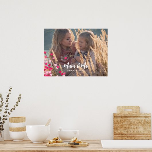 Custom Photo Modern Writing Scattered Pink Hearts ポスター (キッチン)