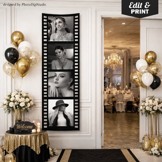 Custom Photo Movie Strip Banner, Hollywood Party  横断幕
