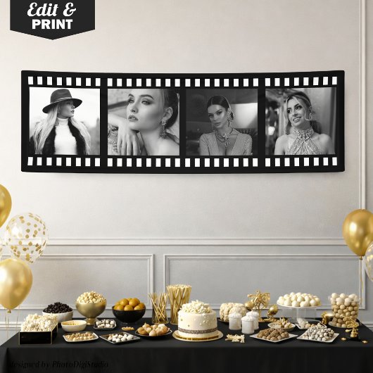 Custom Photo Movie Strip Banner, Hollywood Party  横断幕