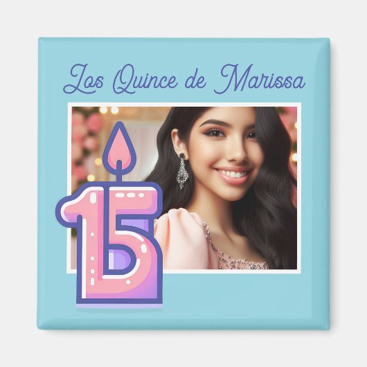 Custom Photo Name 15th Birthday Girl Quinceañera  マグネット (正面)