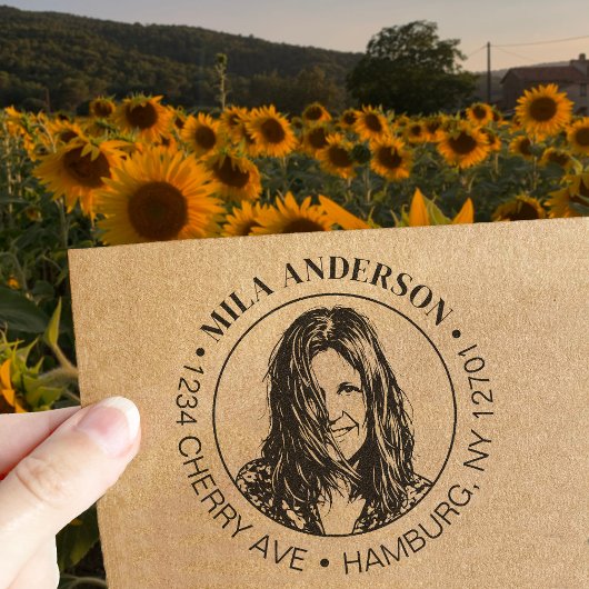 Custom Photo, Name and Return Wood Address  セルフインキングスタンプ