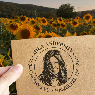 Custom Photo, Name and Return Wood Address  ラバースタンプ