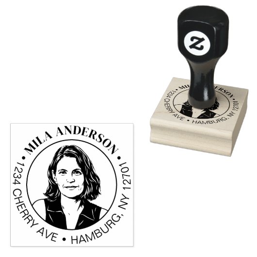 Custom Photo, Name and Return Wood Address  ラバースタンプ (押印)