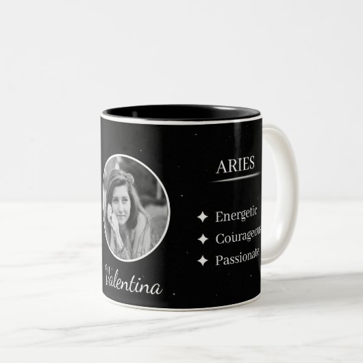 Custom Photo & Name Aries Zodiac Traits Mug ツートーンマグカップ (正面右)