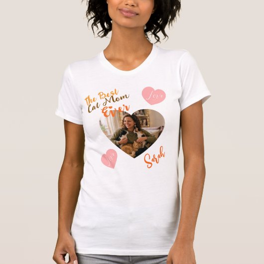 Custom Photo & Name Best Cat Mom Ever T-Shirt Tシャツ (正面)