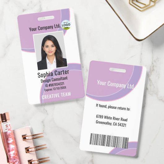 Custom Photo Name Employee ID Badge Purple バッジ (オフィス)
