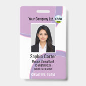 Custom Photo Name Employee ID Badge Purple バッジ (正面)