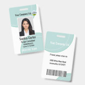 Custom Photo Name Employee ID Badge Teal バッジ (正面＆裏面)