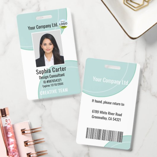 Custom Photo Name Employee ID Badge Teal バッジ (オフィス)