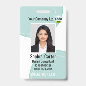 Custom Photo Name Employee ID Badge Teal バッジ (正面)
