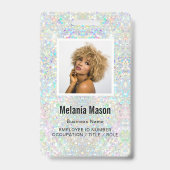 Custom Photo & Name Holographic Glitter Staff  バッジ (正面)
