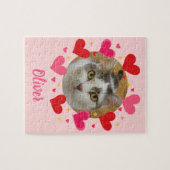 Custom Photo Name Red Pink Hearts Personalized ジグソーパズル (横)