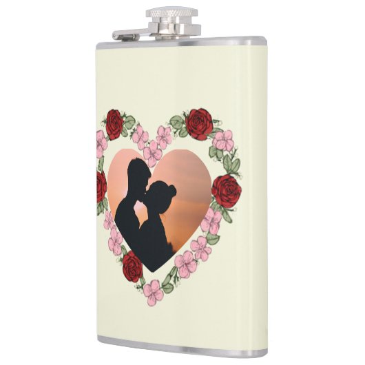 Custom Photo & Name Rose Heart Hip Flask フラスク (左)