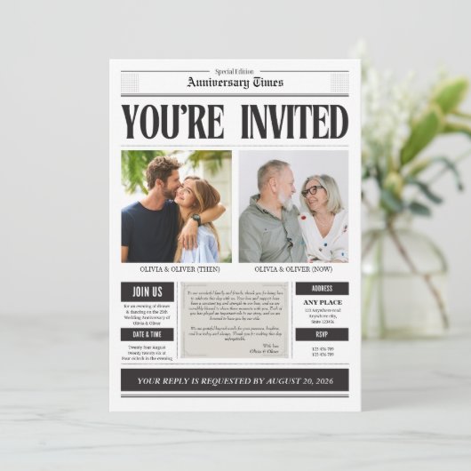 Custom photo newspaper anniversary 招待状 (スタンド正面)