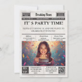 Custom Photo Newspaper Style Birthday Invitation 招待状 (正面)