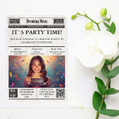 Custom Photo Newspaper Style Birthday Invitation 招待状