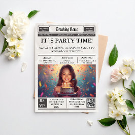 Custom Photo Newspaper Style Birthday Invitation 招待状