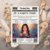 Custom Photo Newspaper Style Birthday Invitation 招待状