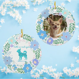 Custom Photo Pastel Blue Chihuahua & Floral セラミックオーナメント